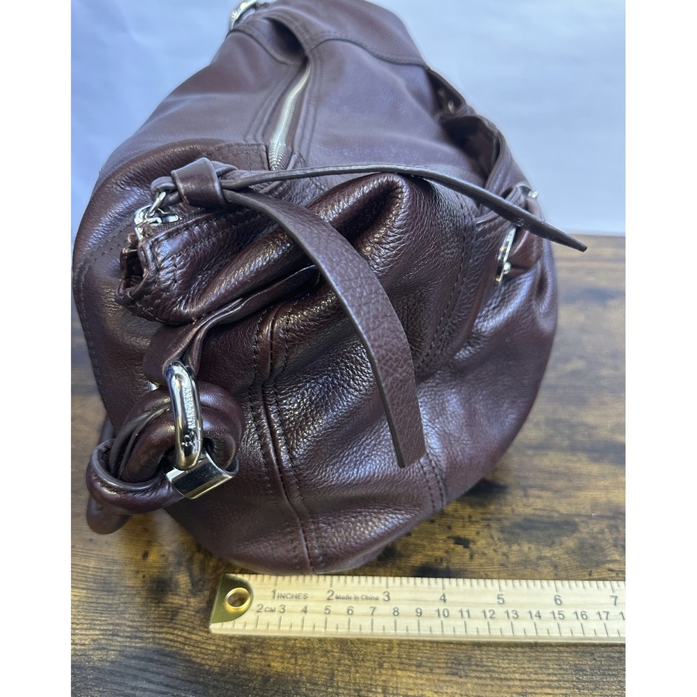 B. Makowsky Espresso Brown Pebbled Leather Hobo Bag Silver Hardware Western Boho - Picture 11 of 16
